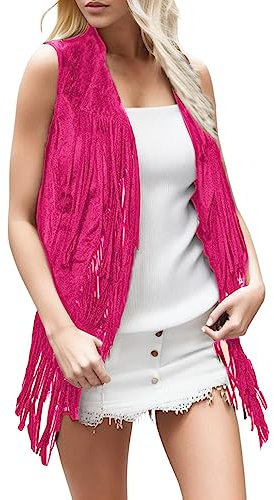 Fulidngzg Karneval Kostüm Damen Karneval Fransenweste Disco Outfit Western Mode Faschingskostüme Schlagerparty Ärmellos Hippie Kleidung Festival Outfit Piraten Steampunk Country Weste Bolero