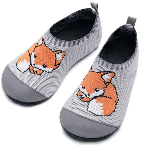 Torotto Hausschuhe Kinder Mädchen Junge Pantoffeln Atmungsaktive Rutschfest Weich Turnschläppchen Barfussschuhe für Lauflernschuhe Kleinkinder Schuhe Kindergarten Unisex(Grauer Fuchs 28/29 EU)