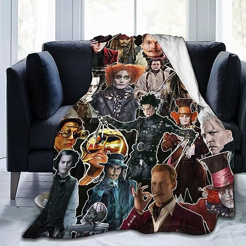 Johnny Depp Überwurfdecke, weich und bequem, warme Fleecedecke für Sofa, Büro, Bett, Auto, Camping, Couch, gemütliche Plüschdecke, Stranddecken