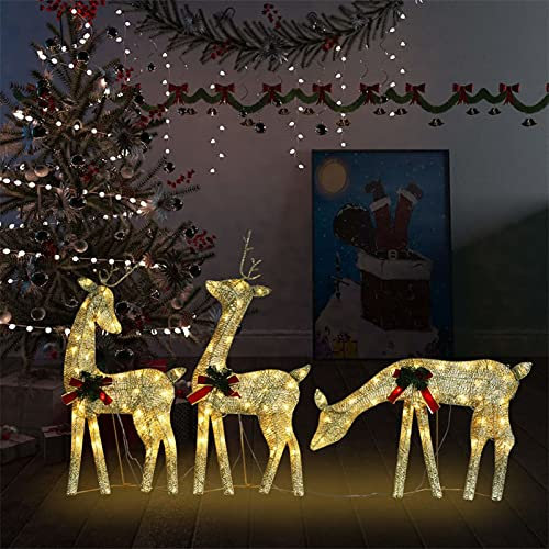 Weihnachtsdekoration Rentiere, TANZEM Weihnachtsbeleuchtung Außen Figur, Weihnachten Rentier, Weihnachtsdekoration, Leuchtstäbe Für Den Balkon, 270x7x90 cm Golden Warmweiß