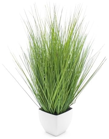 Spetebo Künstliches Isolepsis Gras grün - 80 cm - Kunstpflanze mit weißem Blumentopf - Kunst Topfpflanze Zimmerpflanze Dekorpflanze Kunstblumen Pflanze künstlich
