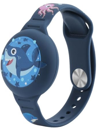 NATOSU Kinder wasserdicht für Airtag-Armband, verstellbar, verstecktes süßes Hai-Cartoon-Design für Air-Tag-Halter, Silikon-Anti-Verlust-GPS-Tracker-Armband-Hülle für Kleinkinder