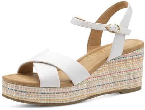 MARCO TOZZI Damen Sandalen mit Keilabsatz mit Verstellbarem Riemen Bequem, Weiß (White), 41 EU