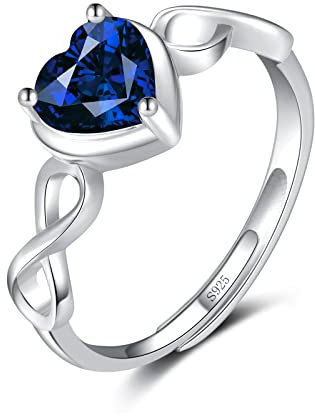 Qings Herz Saphir Geburtsstein September Ringe für Damen 925 Sterling Silber Verstellbarer Offener Unendlichkeits Hochzeit Ring mit Zirkonia Geburtstag Weihnachten Schmuck Geschenke