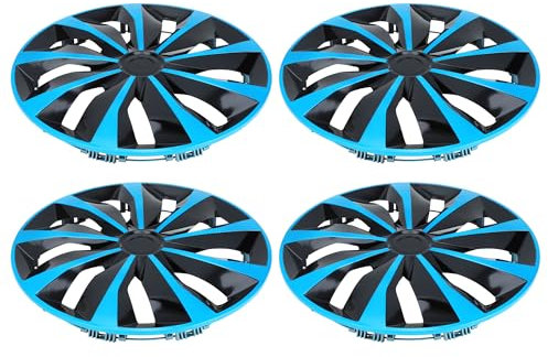 Partuto 4 Pcs Tapacubos Universales para Llantas De Coche Cubiertas De Buje De Rueda para Coche Camioneta Pickup SUV Decorativas Plástico Azul Negro R15/15 Pulgadas