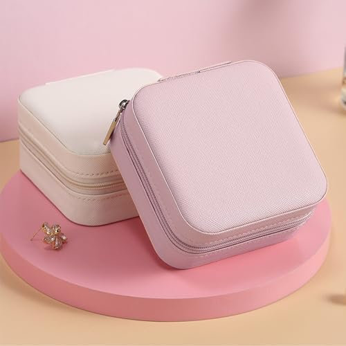 Hongbaite 2 Pack (White+Pink) Small Travel Jewellery Box Mini Jewelry Case Faux Leather for Women Girls