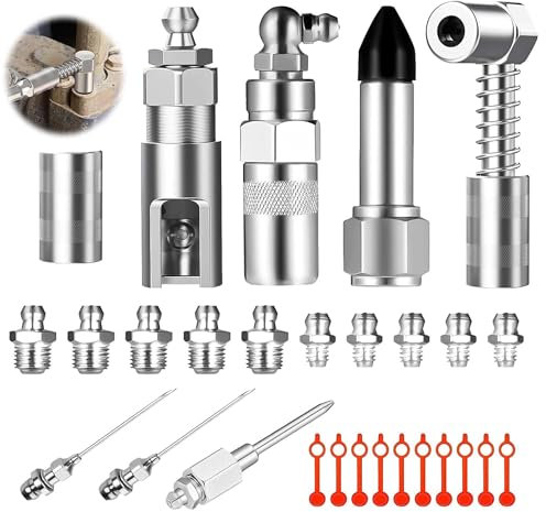 BOTEWO 28 unidades de accesorios para prensa de engrasado, adaptador, boquilla de lubricación, conector de 7 tipos para la mayoría de las prensas de engrase