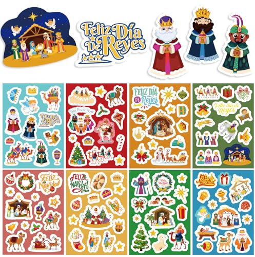 BETESSIN 16 hojas Pegatinas Reyes Magos Navidad, Pegatinas para Niños Tema los Tres Reyes Magos, Pegatina Adhesiva Decoración Caja de Regalo Scrapbooking Regalo Fiesta de Navidad Día de Reyes Magos