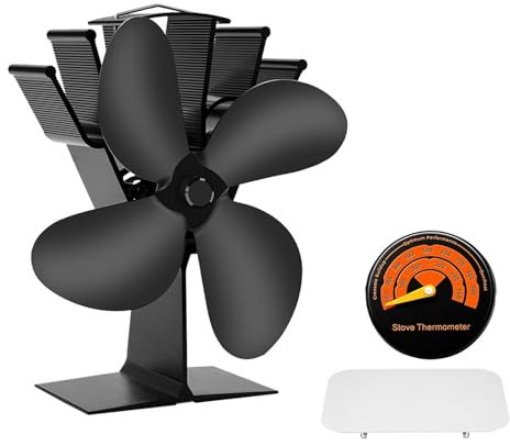 MZZYG Fireplace Stove Fans 4 Blade Stove Fan Heat Powered Log Wood Burner Fireplace Fan Eco Fan Quiet Home Heater Winter Warmer Efficient Heat Distribution(With Heat shield Set)