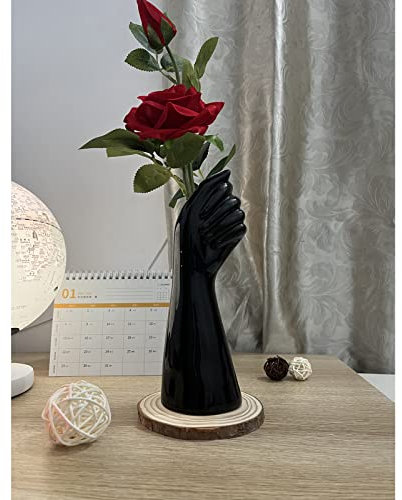 Romehaha Moderne Dekorative Keramik-Körpervase, 23,5 cm Höhe, Handgeformt, für Blumen, Couchtisch, Regal, Bauernhaus, Tischdekoration (Schwarz)