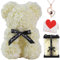 Rose Bear Gift, 10 Inch Artificial Flower Rose Teddy Bear with Gift Box, for Anniversary, Valentine's Day, Wedding, Birthday, Romantic Gift for Her (Milk White)