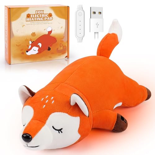 Electric Heating Pad for Period Pain Relief Heating Pad Cramps USB Powered Cuddly Soft 14 Animal Plush Heat Pad Electric Heat Pad for Neck Shoulder Back Animal Shaped Heated Pad (Orange)