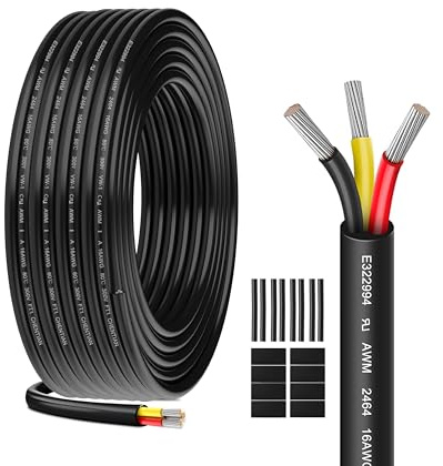HuLuWa UL2464 16AWG 3x1,3mm² Cable 3 Conductores, 10m | Cobre estañado, cubierta PVC. Para LED, controles y sensores a baja tensión 5V/12V/24V.