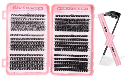 Cluster Lashes Kit, Eyelashes Individual KIt 600Pcs, Natural Cluster Lashes with Seal Lash Glue, 30-40-50-60-80-100D 8-16mm Mix Eyelash Clusters Fluffy Lash Clusters Extensions Curly Eyelashes