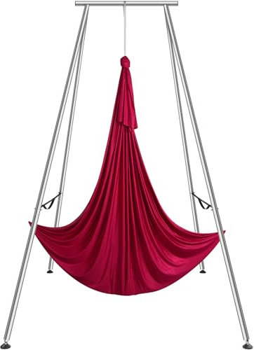 VEVOR Aerial Yoga Frame & Hammock, 551.15 lbs Load Capacity, 9.68 ft Height Professional Yoga Swing Stand Comes with 6.6 Yards Hammock, Rigging Hardware for Indoor Outdoor Fitness Bodybuilding, Red