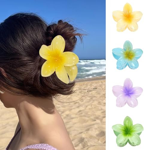 4 Piezas Clips de Garras de Flores, Pinzas para el cabello con flores hawaianas, Clips de Pelo de Flor Colores Pinzas, lindas pinzas grandes para el cabello, Accesorios para Cabello grueso y fino