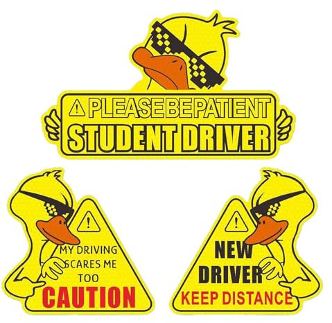 New Driver Sign, Bumper-Duck Sticker, reflektierende Automagnete, 3-teiliges Set, Sicherheitswarnung, hohe Sichtbarkeit, verschiedene Formen, Sturdy Fun für Automotive, Gelb