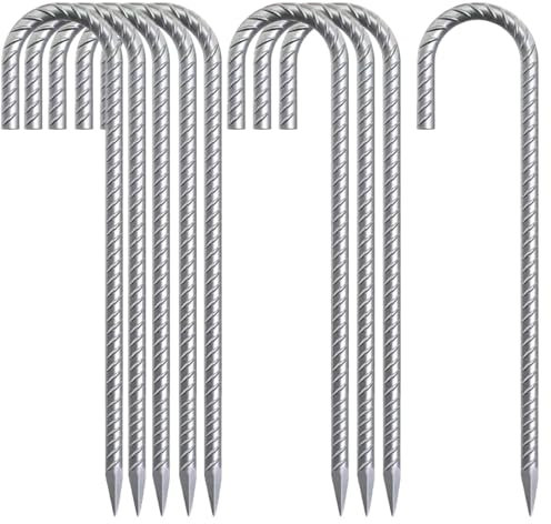 Cobenga 30 Pcs Tent Pegs Metal Heavy Duty, 12inch Heavy Duty Trampoline Tents Anchor Ground Pegs, Strong Galvanised J-Shape Rebar Stakes for Outdoor Camping/Garden/Swing/Gazebo/Football Goal