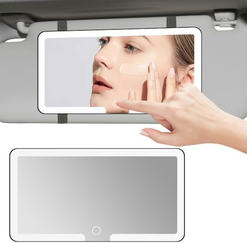 CEWROM Auto Kosmetikspiegel mit LED – Wiederaufladbarer Make-up Spiegel Sonnenblende Auto, 3 Lichtmodi, Kratzfest, 23,5x12,7 cm – Schminkspiegel für die meisten Autos