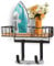 Miawtro Ironing Board Hanger,Iron Wall Mount with Large Storage Capacity Wooden Base Basket and Removable Hooks,Over Door Ironing Board Hanger Suitable for Laundry,Utility,Sewing Room Storage