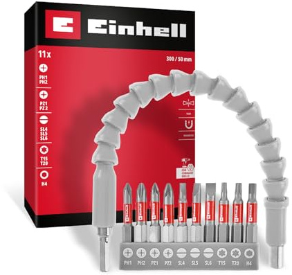 Original Einhell Coffret embouts avec arbre flexible 11 pcs (300 mm, aimant, chrome vanadium, 50 mm, queue E 6.3, accès difficile)