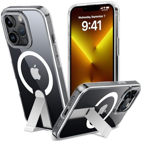 nicekool Cover con cavalletto per IPhone 13 Pro, Trasparente | Compatibile con MagSafe, Custodia Traslucida Opaca Antigraffio con Supporto Antiurto Protettiva Case, 3 Modalità di Supporto