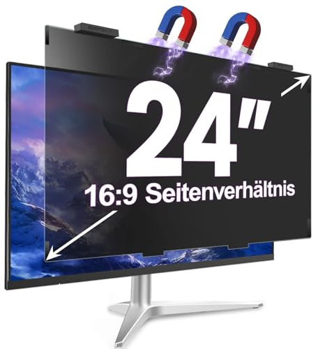 GUDTEKE Magnetic 24 Inch Privacy Screen for Computer Monitor 16:9 Aspect Ratio, Hanging Removable Anti-Blue/Glare Protector Film, Anti Spy Desktop Security Private Filter 24in
