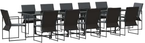 vidaXL Outdoor Rectangular Dining Table Set - Seats 18 - Matte Black Metal & Wood - Patio/Garden - Assembly Required