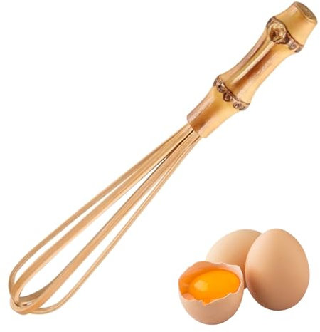 Fouet à œufs en bois de 14 cm - Mini fouet en bambou - Pour la cuisine, le battement, le mélange, la mousse et le remuage - Outils de cuisson de cuisine