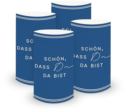 itenga 6X Windlicht Tischlicht „Schön, DASS du da bist“ V3 – Ø 6 cm x H 10 cm – aus Stabiler lichtdurchlässiger Folie – 13 Farben – Tischdeko für Hochzeit, Taufe, Geburtstag, Feier (dunkelblau)
