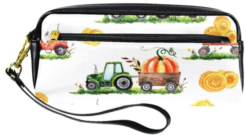 Federmäppchen, Bauernhof-Kürbisse, Traktoren, Stiftetasche, PU-Leder, Schreibwaren-Tasche mit Reißverschluss, für Jungen und Mädchen, Schul- und Bürobedarf