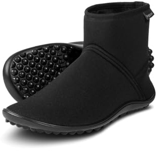leguano Thermo Barfußschuh, Schwarz, Gefütterte Winterstiefel mit Wollplüsch-Sohle, Gr. 36