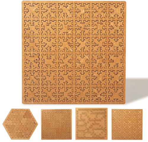 Fractal Tray Puzzles, Unique Irregular Wooden Labyrinth, Difficult Challenging Impossible Puzzle for Adults, Reverse Thinking No Image Puzzle, Mind Games for Family Party Gift (Style3)