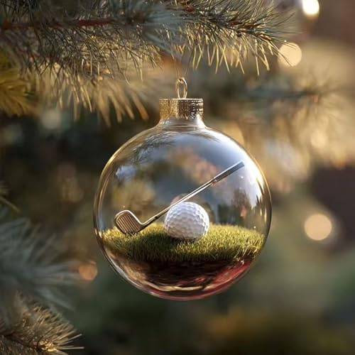 Golf Weihnachtsbaumschmuck Ornament Set,2D Weihnachtskugeln Christbaumschmuck Fußball Ornamente Für Weihnachten, Baums, Sportglas, Klarer Weihnachtskugeln Baums Hängende Weihnachtsverzierung,8 X 8cm