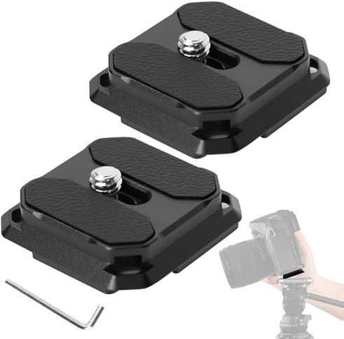 Rkixlix 2 Stück Schnellwechselplatte Kamera Halterung Schnellwechsel 38mm Schnellkupplungsplatte Stativ Schwarz Quick Release Plate mit 1/4 Zoll Schraube Schnellverschlussplatte für Digitalkamera