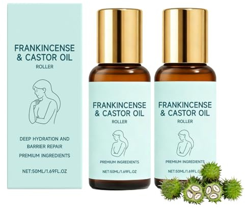 Anti-Aging Castor Oil Roll-On mit Weihrauch & Hyaluron - Feuchtigkeitsspendender Roller für Gesicht & Augenpartie, Pflegendes Rizinusöl bei Trockenheit & Fältchen (2PC, 100ml)