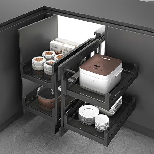 DCLINAD Eckschrank Mit Auszug, Organizer, Höhenverstellbar, Mit Soft-Close-Funktion, Linke und rechte Türen, Ausziehbares Regal, Aufbewahrungs-Organizer