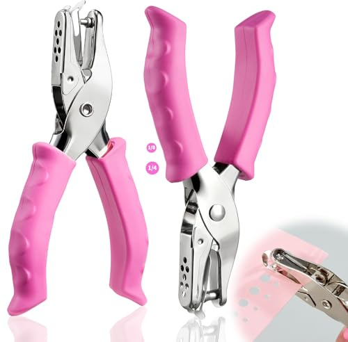 Boszoiu 2 Pcs Single Hole Punch, 1/4 and 1/8 Hole Puncher Single with Soft Pink Grip for Home, Office, Classroom, Handheld Small Circle Paper Punch for Crafts, Gift Tags, Tickets, Scrapbooks