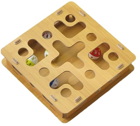 Cat Nail File Box Wood Interactive Toy with 2 Bells | Interactive Cat Scratch Puzzle Enrichment Box Nail File for Kitten Stimulation Play Scratching Indoor