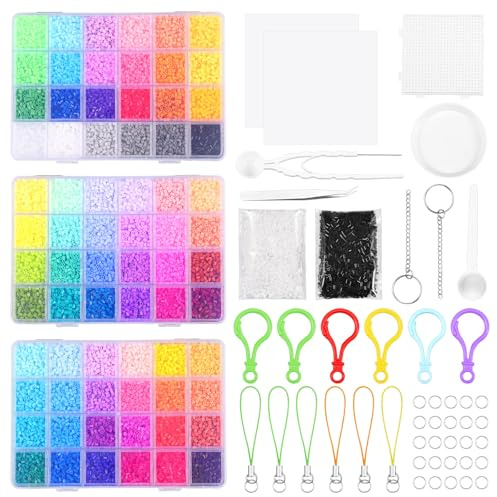 AULSAM Mini Bügelperlen Set 2,6 mm, Kleine Perlen mit Bügelperlen Platten,DIY Steckperlen Kit als Kinder Geschenk & Pixel Art Hobby,mit Diversem Zubehör(72 Farben)