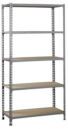 SimonRack Schwerlastregal, Lagerregal, 180x90x30 cm, Metallregal, Kellerregal, Biegestelle 150 kg, 5 Holzfachböden, Grau/Holz - Maderclick