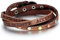 JewelryWe Schmuck Herren Damen Armband, farbige runde Nieten Rivets Armreif Wickelarmband, Legierung Leder, Braun