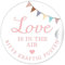 24 STICKER: Love is in the Air – Bitte kräftig pusten Schöne Etiketten in rosa mit Girlande für Seifenblasen-Verpackungen zur Hochzeit • Papieraufkleber: 4 cm, rund, matt