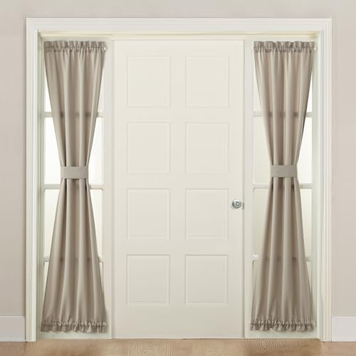 Sun Zero Barrow Energy Efficient Rod Pocket Door Sidelight Curtain Panel, 26 x 72, Stone