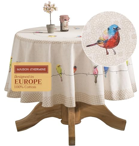 Maison d' Hermine Birdies Auf Draht 100% Baumwolle Tischdecke 69-Zoll-Runde
