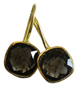 Kissenschliff Rauchquarz Vergoldet 925 Silber Ohrringe - Natürlicher Edelstein - Geburtstagsgeschenk - Weihnachtsgeschenk - Handgefertigte Geschenkideen für Frauen (Rauchquarz)