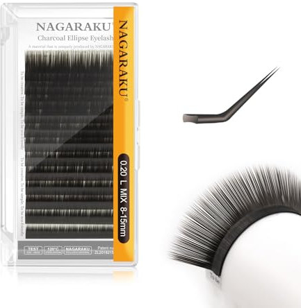 NAGARAKU Pestañas Elípticas Planas con Punta Doble Pelo a Pelo Pestañas Postizas Profesionales Naturales Lash Individuales Divididas Punta Volumen Más Suave Y Ligero Charcoal 12 Filas(0.20 L 8-15mm)