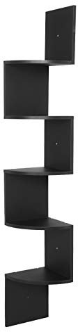 WOLTU Wandregal Schwarz Eckregal Hängend CD DVD Regal Bücherregal Zickzack 5 Regalböden 25x25x156cm, für Büro, Wohnzimmer, Schlafzimmer, Küche