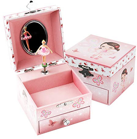 TAOPU Portagioie Musicale con Cassetto e Carillon Ballerina Girevole Custodia Gioiello per Ragazze