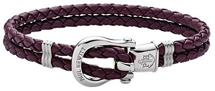 PAUL HEWITT Schäkel Armband Damen PHINITY - Leder Armband Frauen (Dark Mauve), Armband Damen mit Schäkel Verschluss aus Edelstahl (Silber)